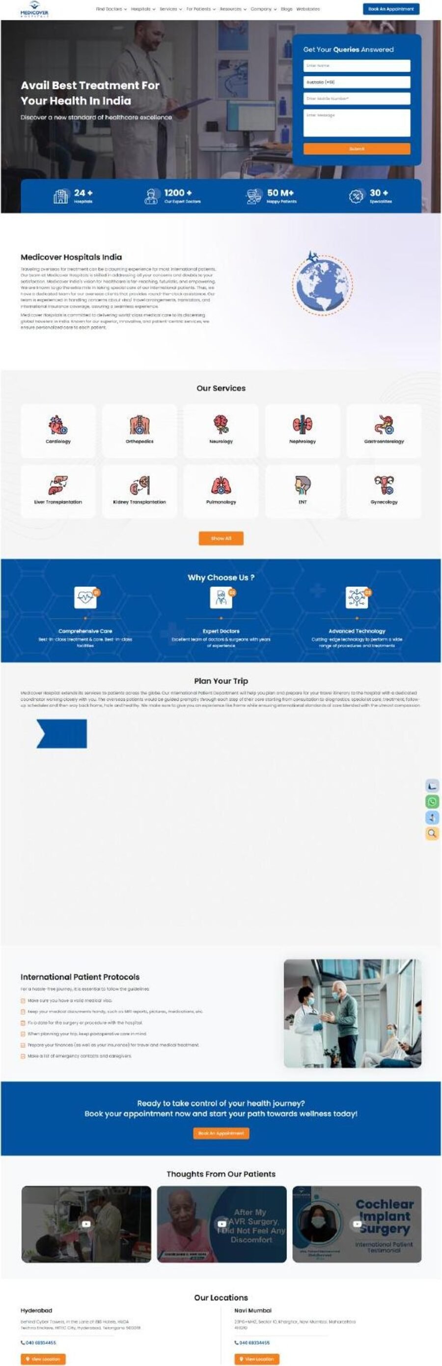 International Patients page after the rebuild
