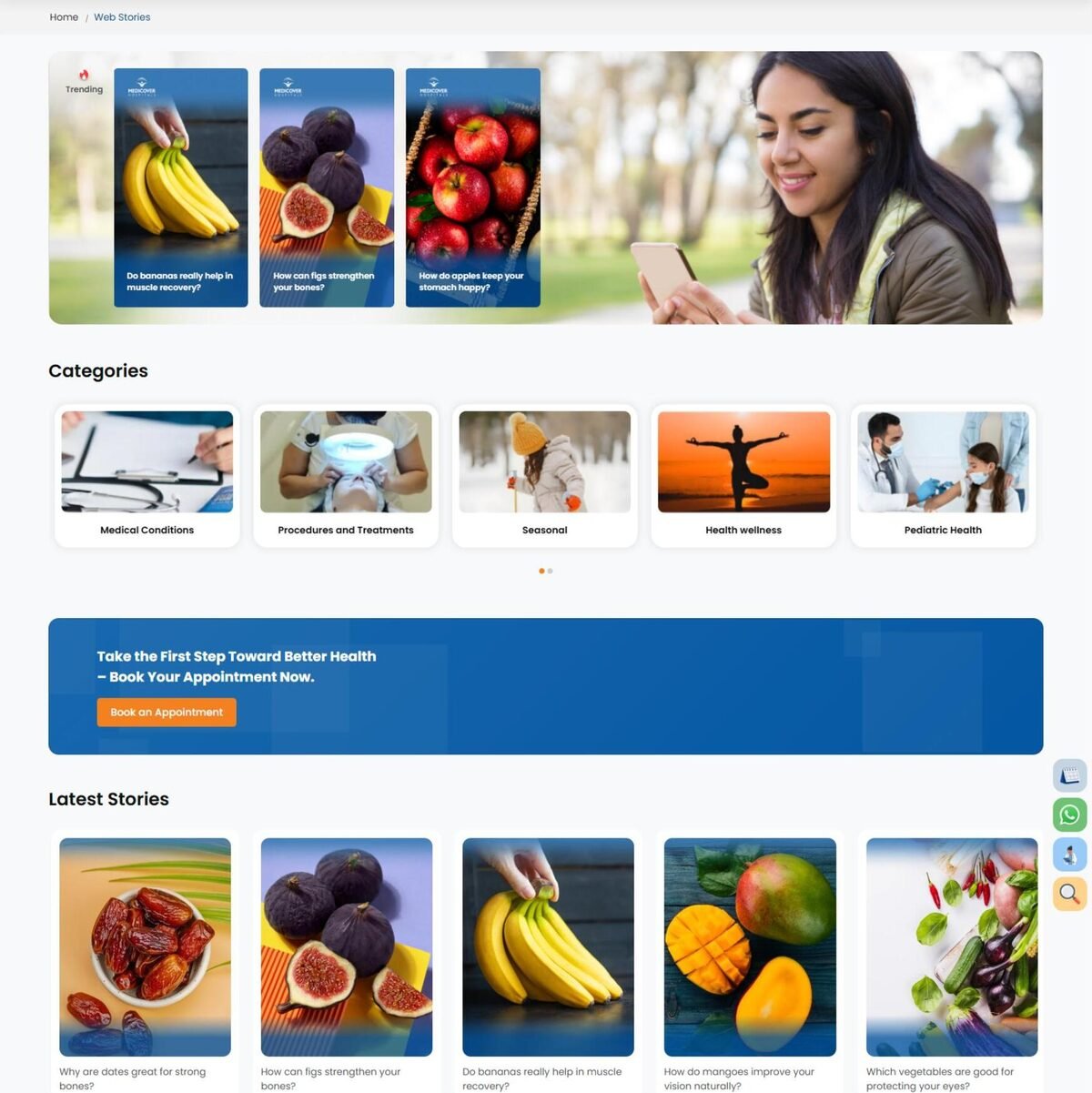 Medicover Web Stories hub with trending stories, categories and latest stories